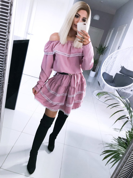 Rozkloszowana sukienka z falbankami CATRINE - puder 2