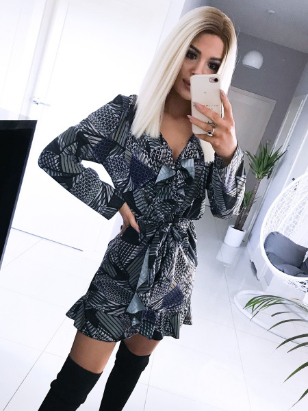 Sukienka w print z przekładanym dekoltem GIANNA - wzór 3 2