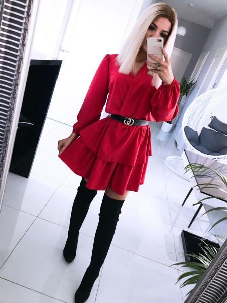 Rozkloszowana sukienka z podwójną falbaną DALIA - malina 2