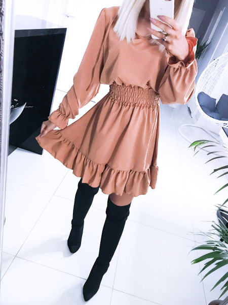 Sukienka z wiązanym dekoltem KLEOPATRA -  cappuccino