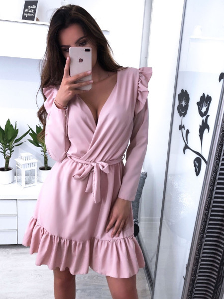 Rozkloszowana sukienka z falbankami MOLLY - róż 2