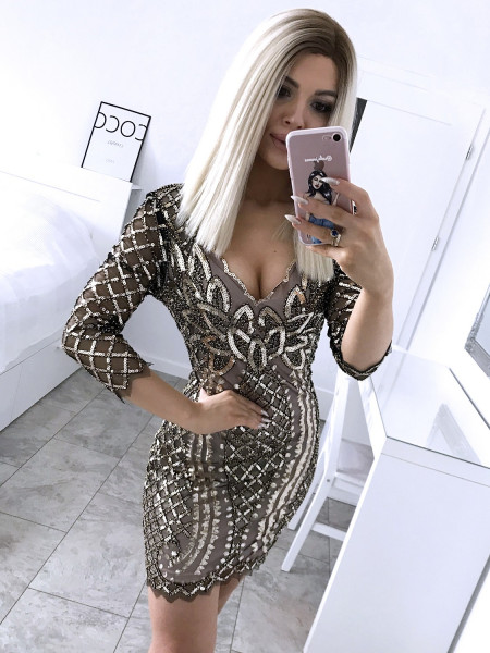 Dopasowana sukienka cekinowa MANUELA - złota