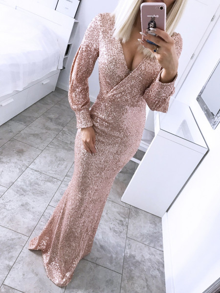 Cekinowa sukienka maxi OLIVIA - pudrowy róż 2