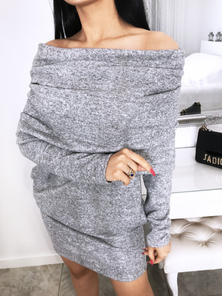Sukienka bombka z kominem MICHELLE - szary melanż