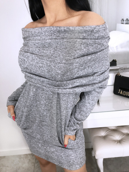 Sukienka bombka z kominem MICHELLE - szary melanż 2